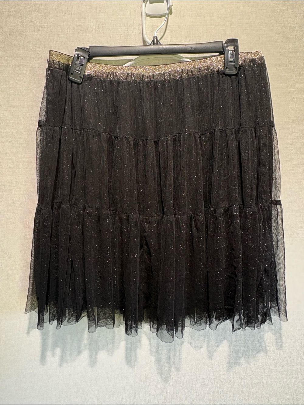 Cato Black Sparkle Tiered Tulle Midi Skirt